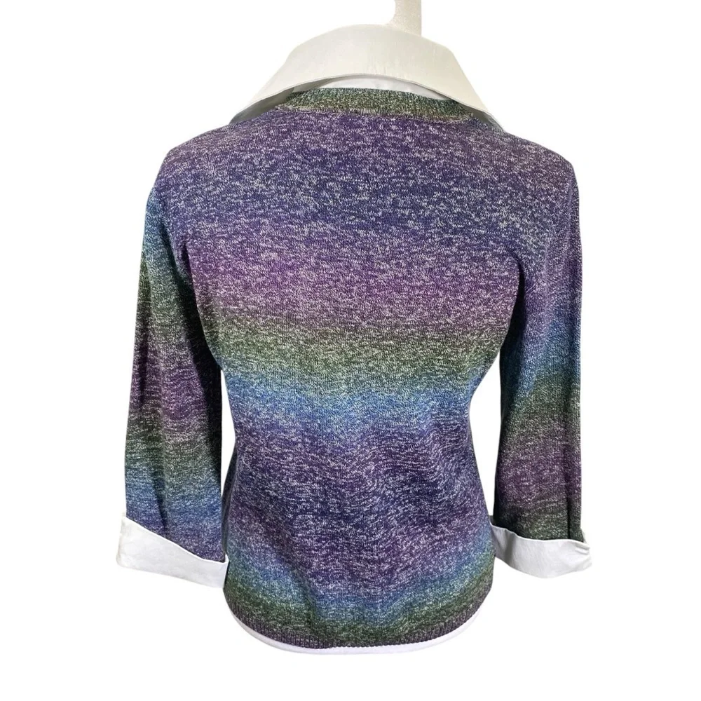 KIM ROGERS Women's size M Petite V-neck knit sweater with inset Collar & Cuffs
